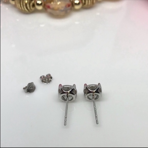 micro paved raised halo diamond stud earrings - Picture 5 of 8